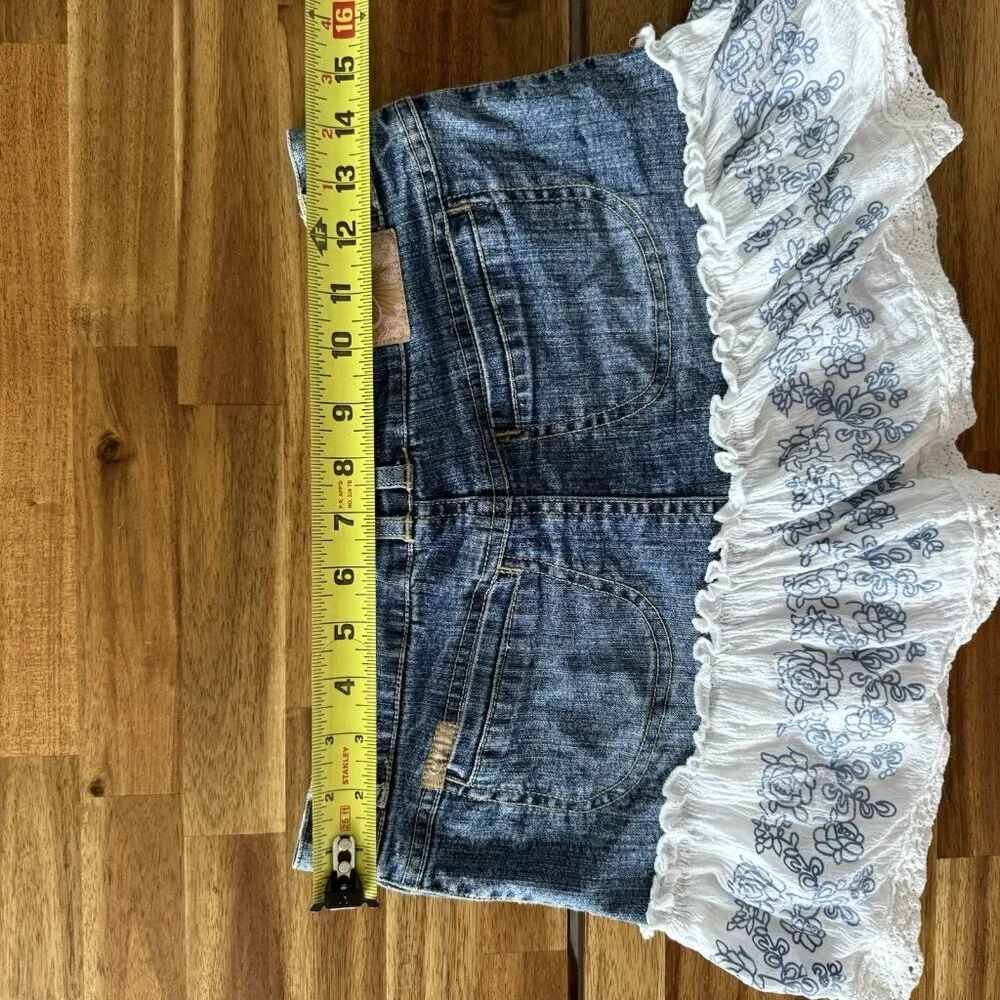 Vintage Y2K‎ Candies Tiered MINI Denim Skirt Sz 14 Teen Boho Western Cowgirl